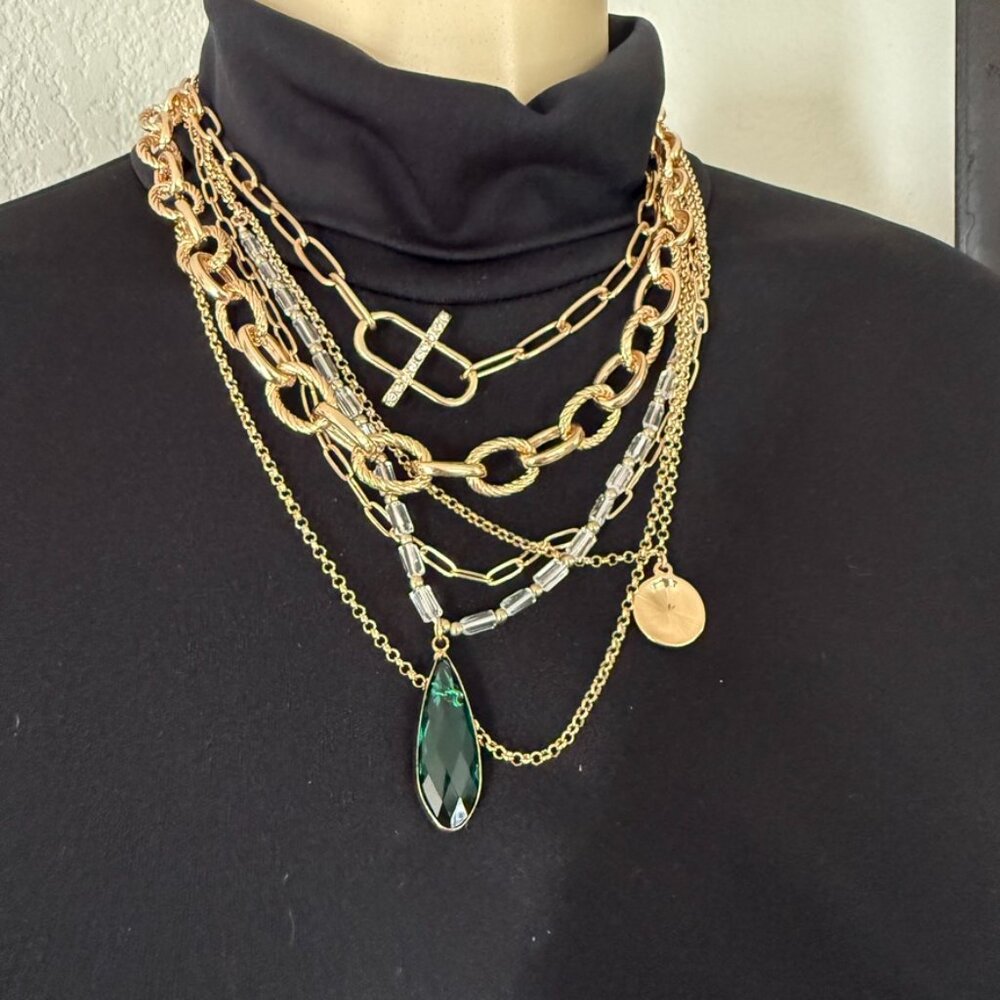 #16 garden party costume jewelry / multi layer gold&silver chains w/ accents